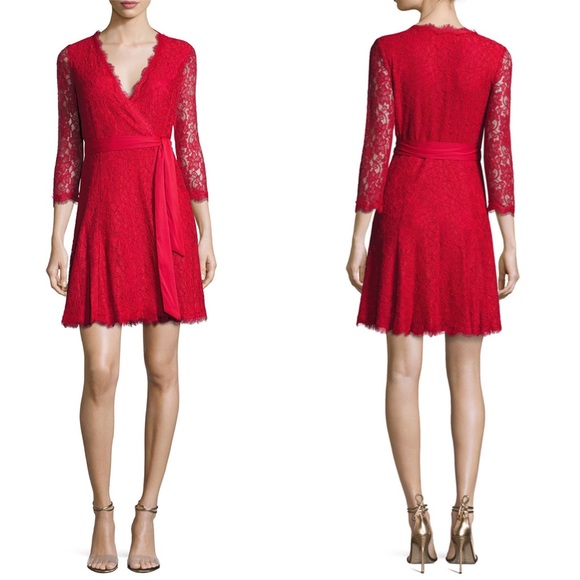 red lace wrap dress